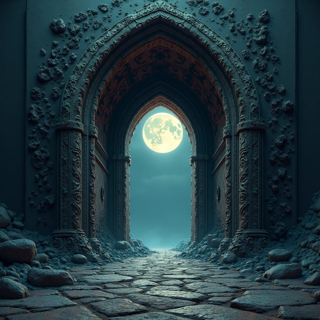 Gothic Archway with Abstract Fractal Patterns