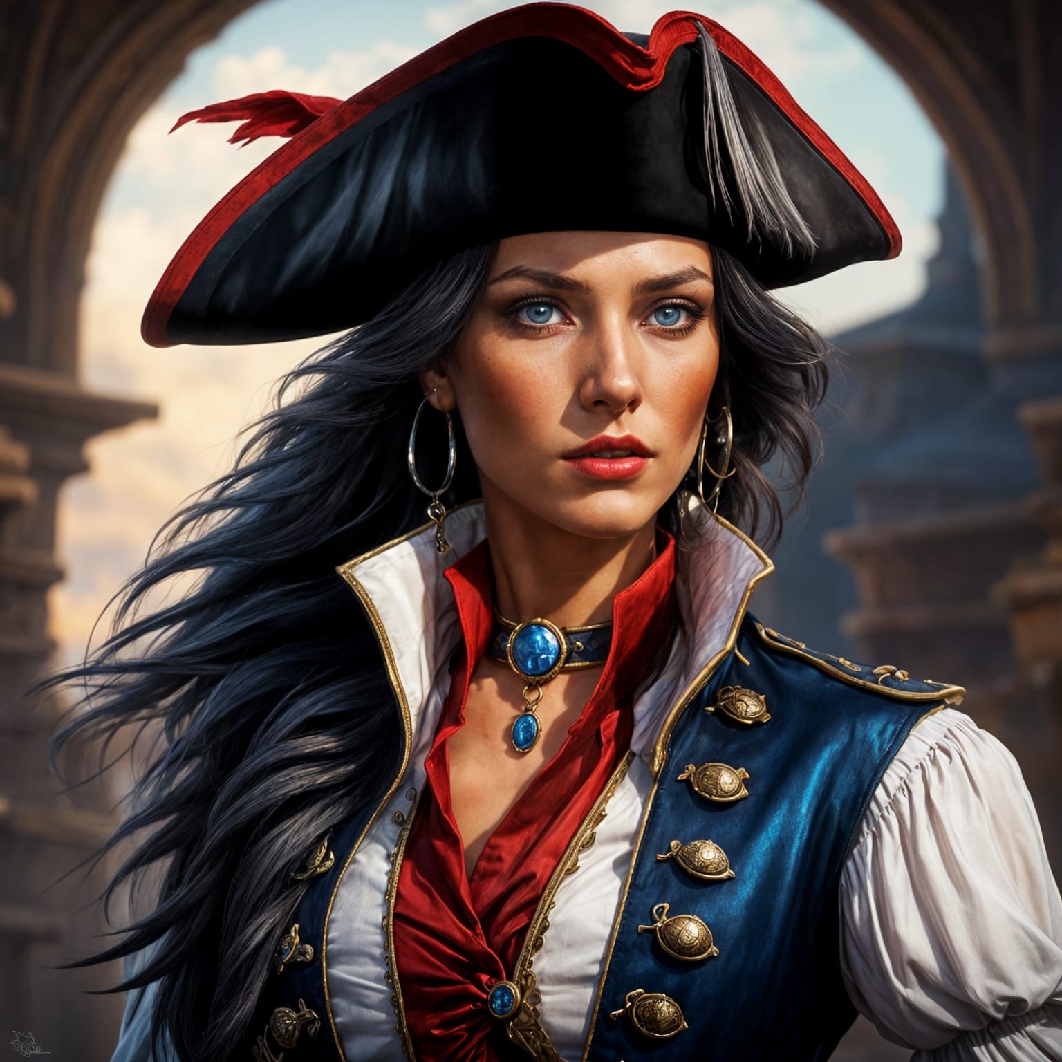 Confident Pirate Woman Portrait in Digital Art Style