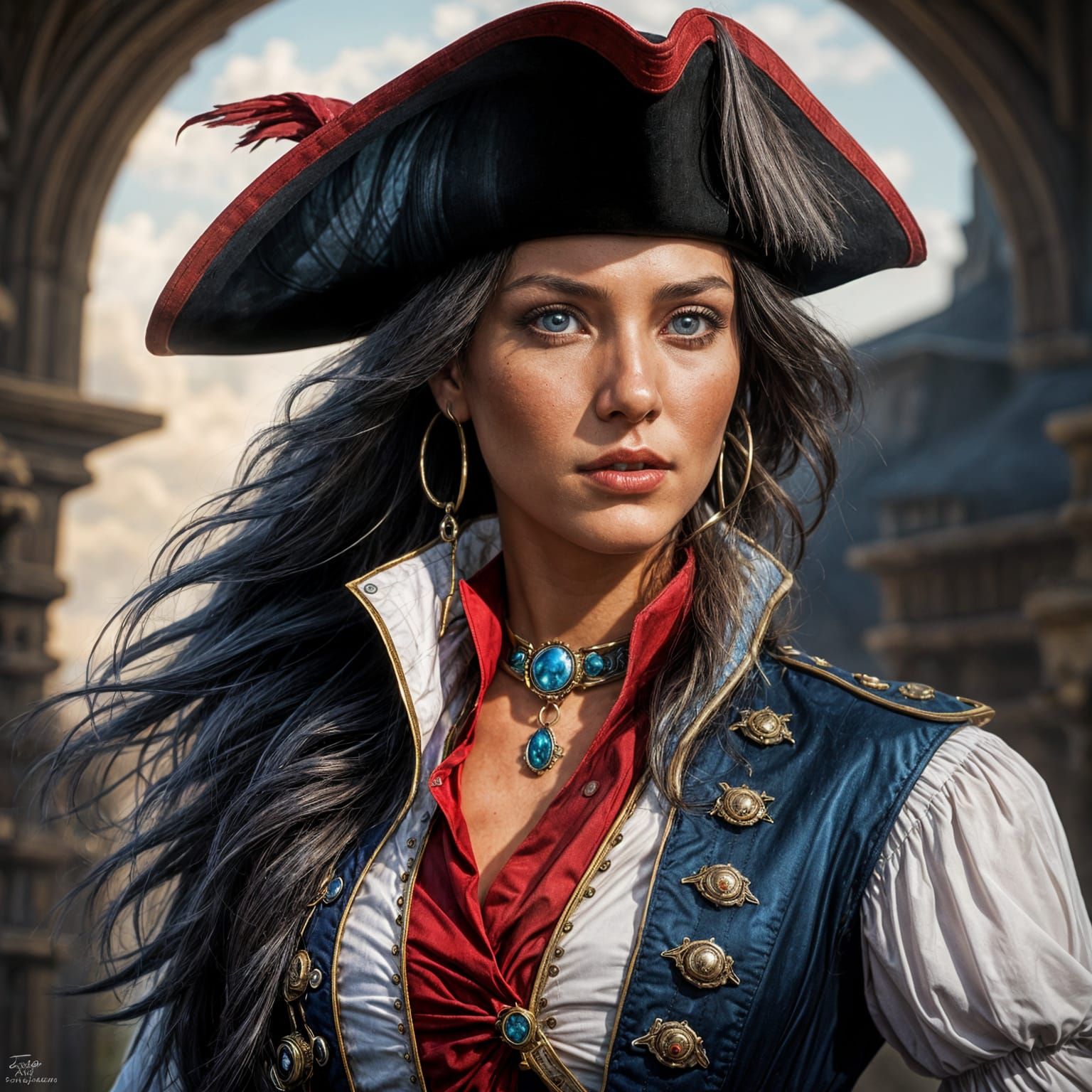 Confident Pirate Woman Portrait in Digital Art Style