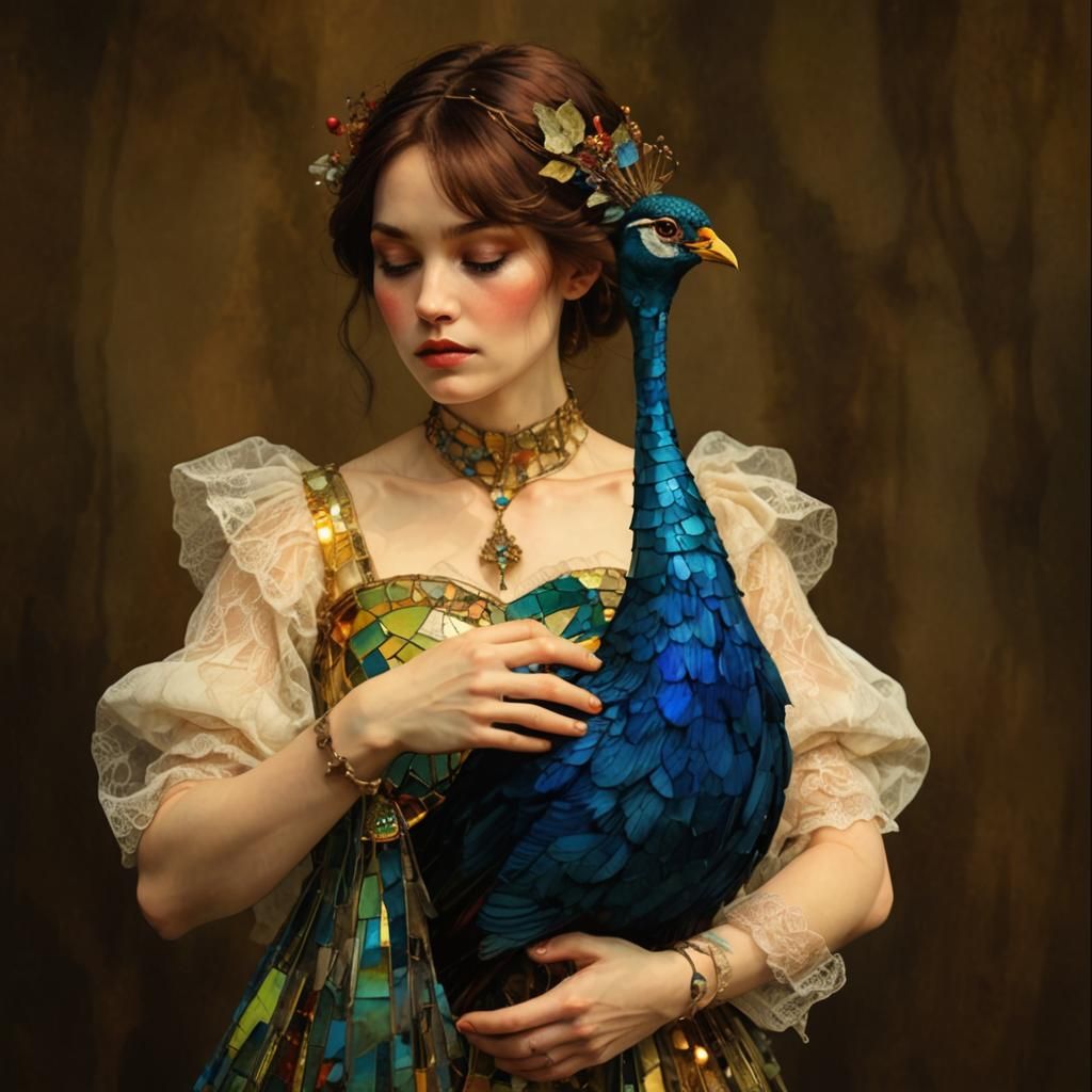 Stained Glass Peacock in Art Brut Style