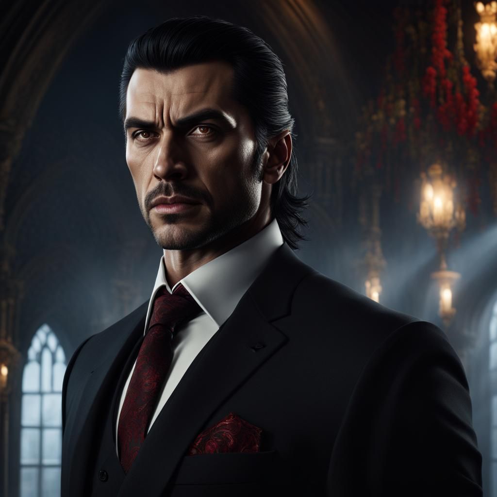 Hyperrealistic Vampire Portrait in Relaxed Suit