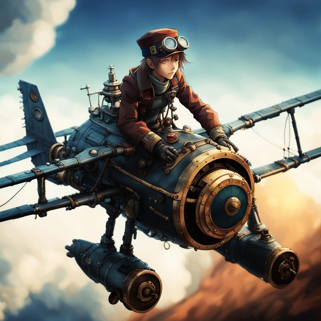 Steampunk Pilot Inspired by Studio Ghibli Anime