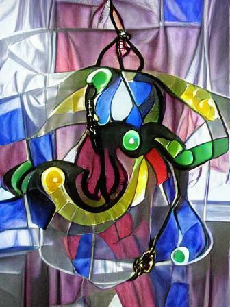 Stained Glass Jester Mask in Abstract Style