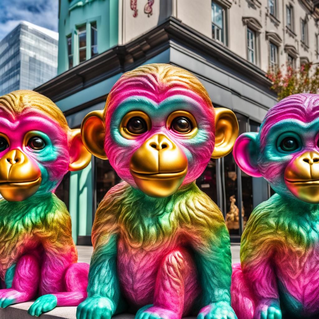 A 64kr capture, panoramic view of a duo of pink, mint green ...