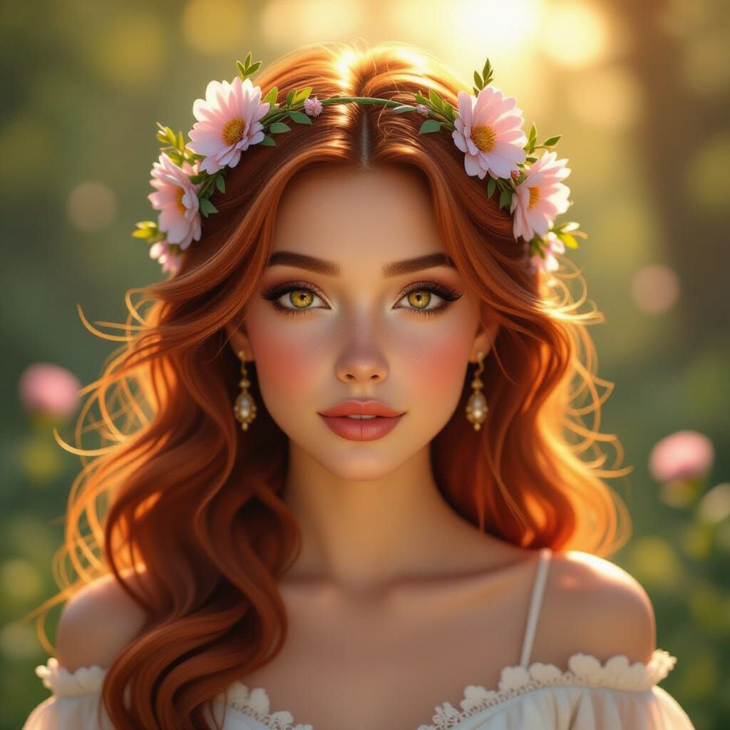 Elegant Woman in Floral Crown: Fantasy Portrait