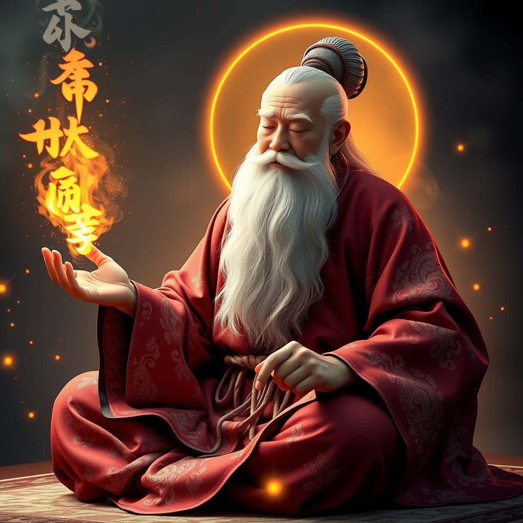 Wise Chinese Magician Contemplation in Art Nouveau