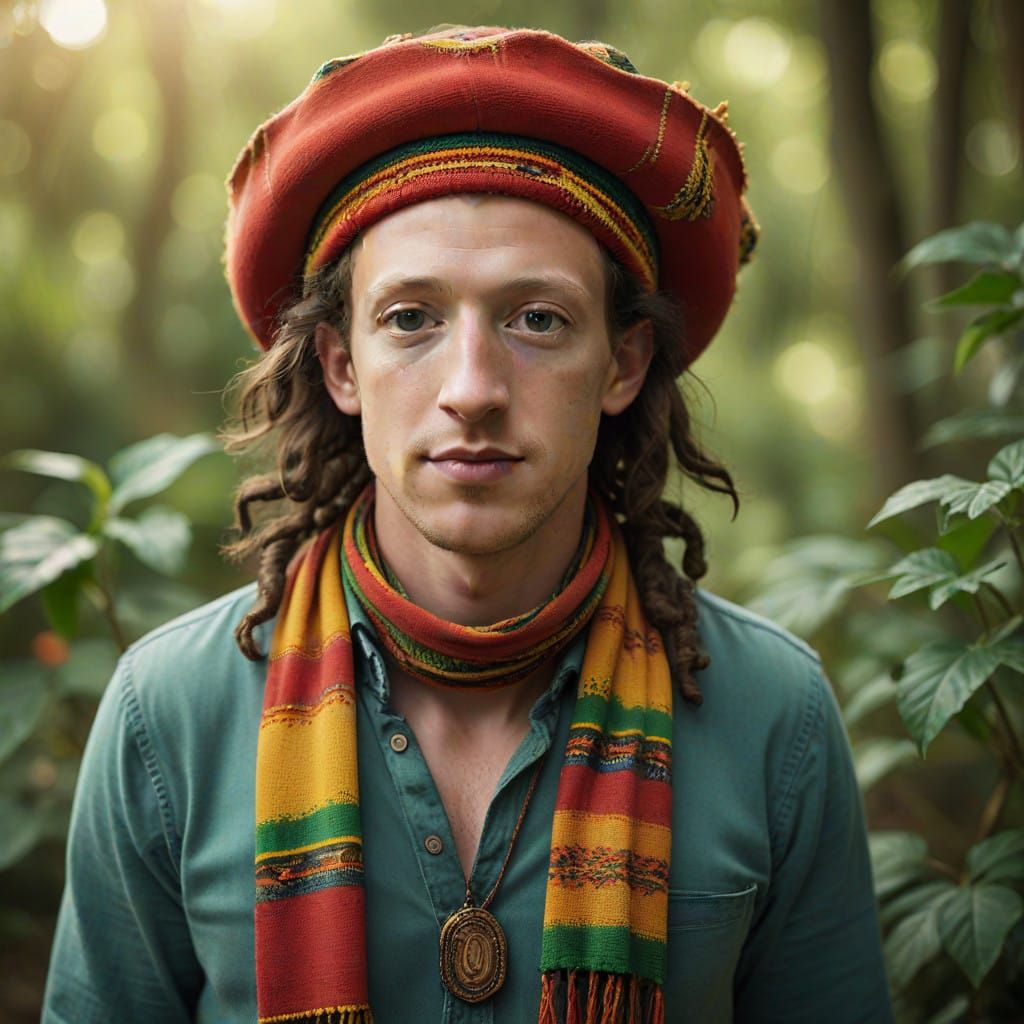 Mark Zuckerberg in Rastafarian Attire with Vibrant Colors