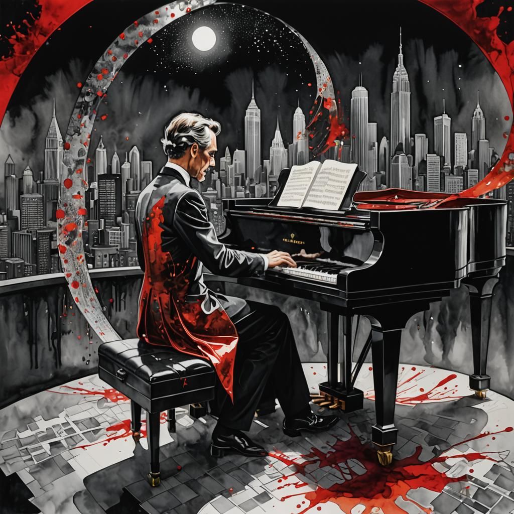 Surreal Pianist Plays in Infinite Cityscape