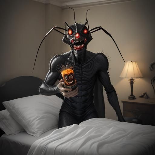 Horrifying Insect Demon in Dream World, Composite Photograph...