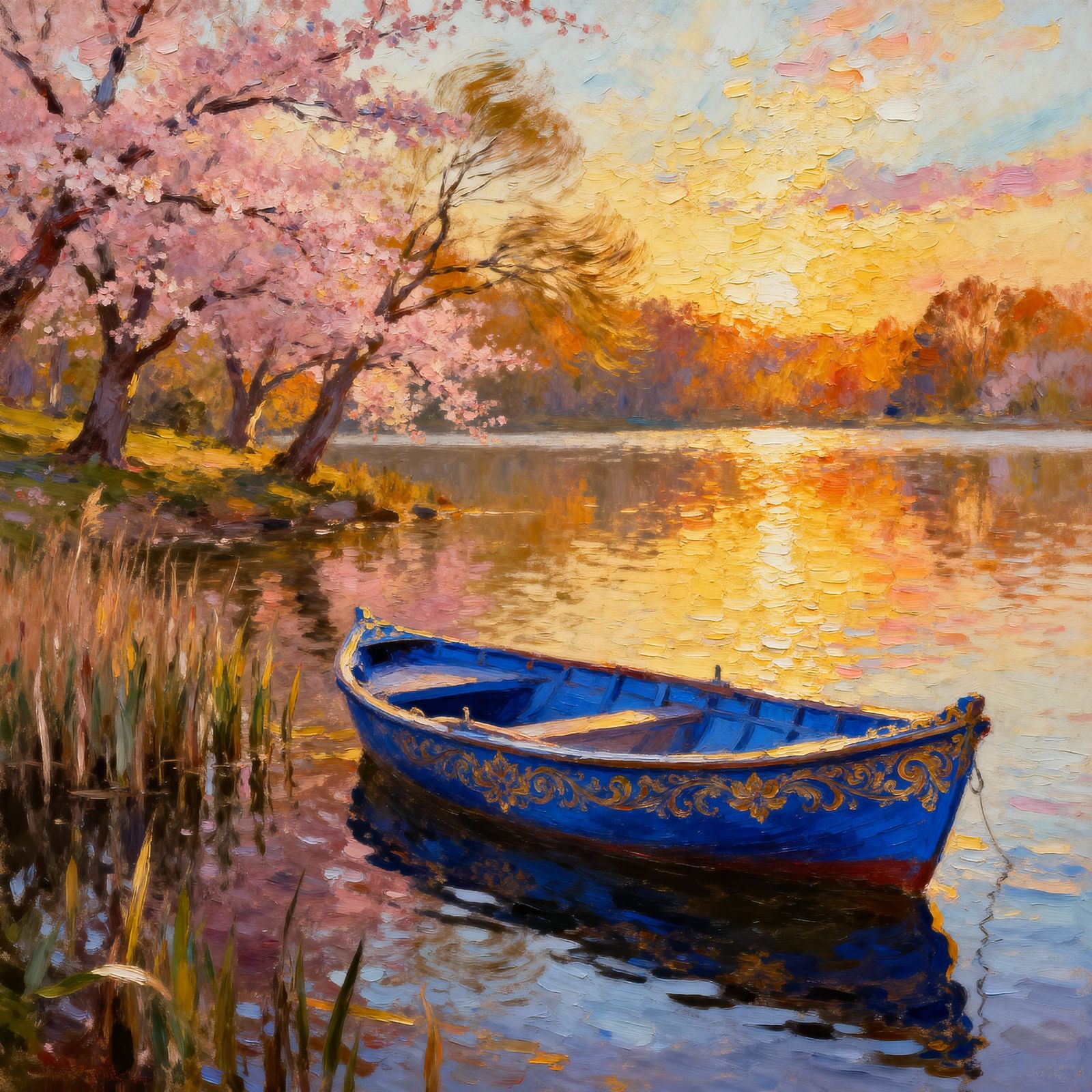 A relaxing moment by the tranquil impasto lake 4 🎨 🖌️