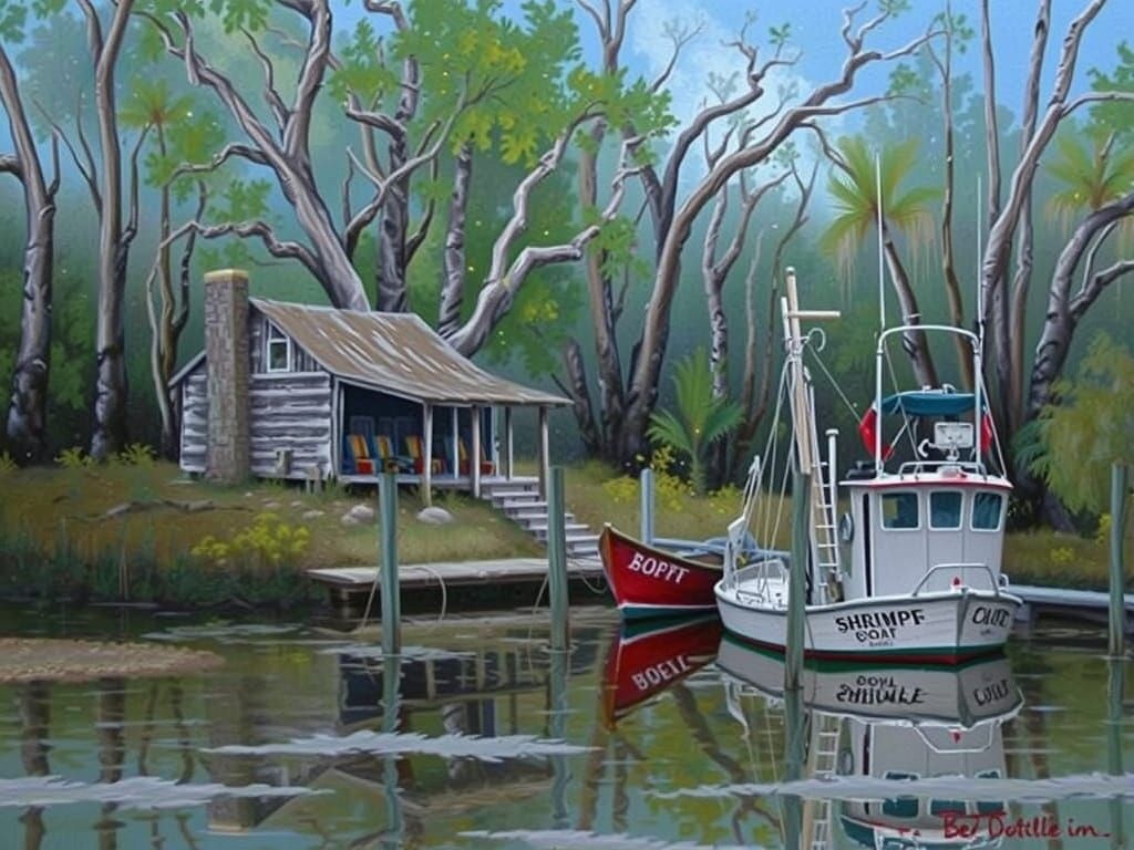 Peaceful Louisiana Bayou Scene at Twilight