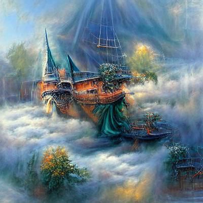 The Flying Dutchman Ship in Ethereal Mist