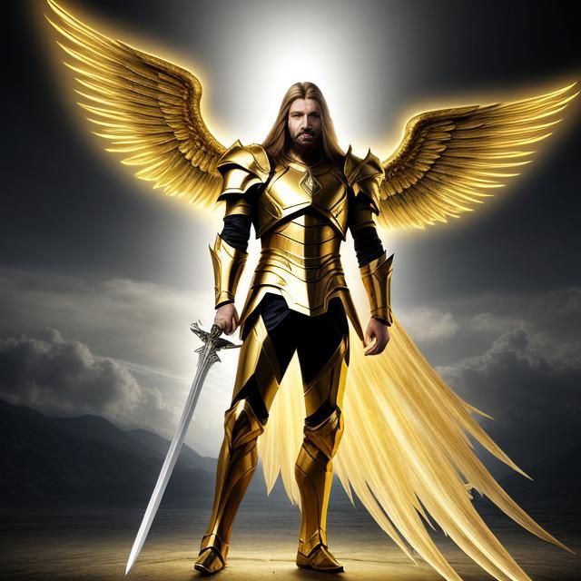 Glorious Angel in Golden Armor with Sword