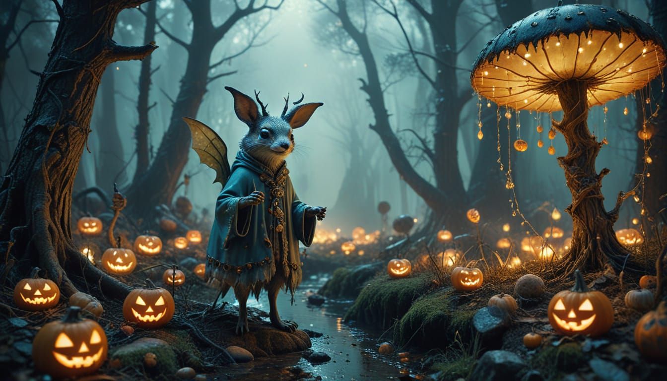 Whimsical Forest Animals Trick-or-Treating at Fairy Homes