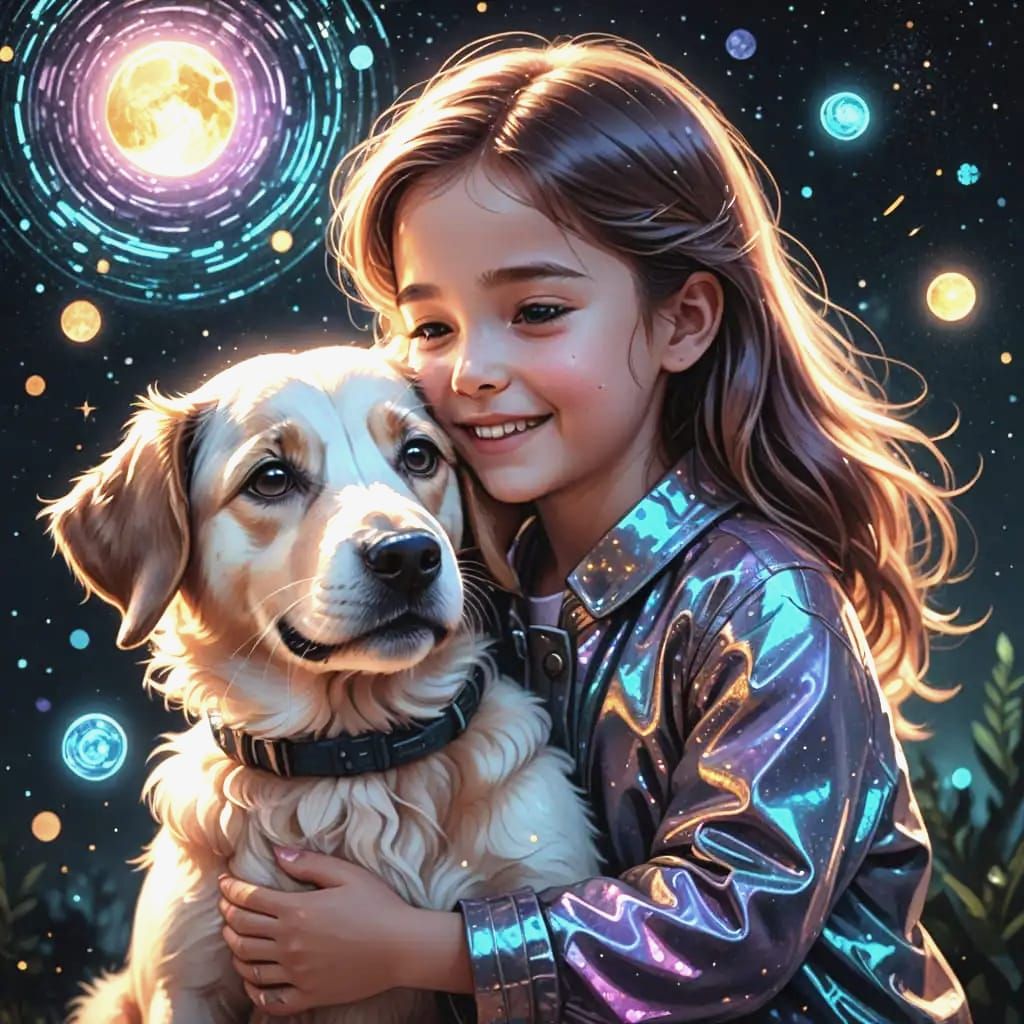 Little Girl and Dog Share a Heartwarming Moment in Cosmic Ho...
