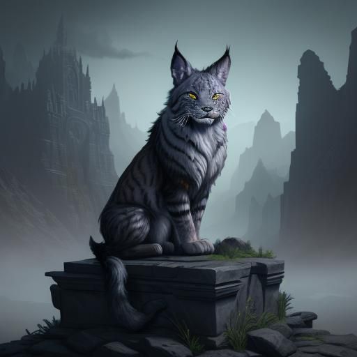 Mystical Black Lynx on Ancient Pedestal