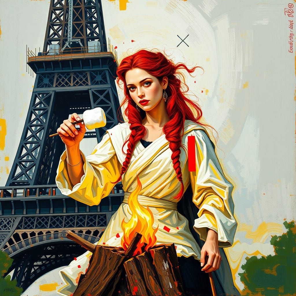 Fiery Joan of Arc Roasts Marshmallow at Burning Stake