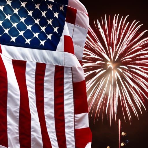 American Flag and Fireworks in Hyperrealistic Style