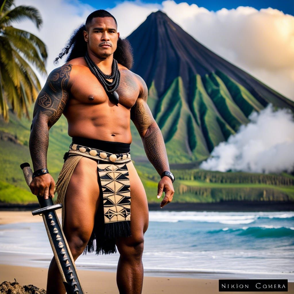 Fierce Samoan Warrior with Obsidian Blade