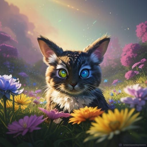 Cute Alien Critter Basks in Vibrant Floral Wonderland