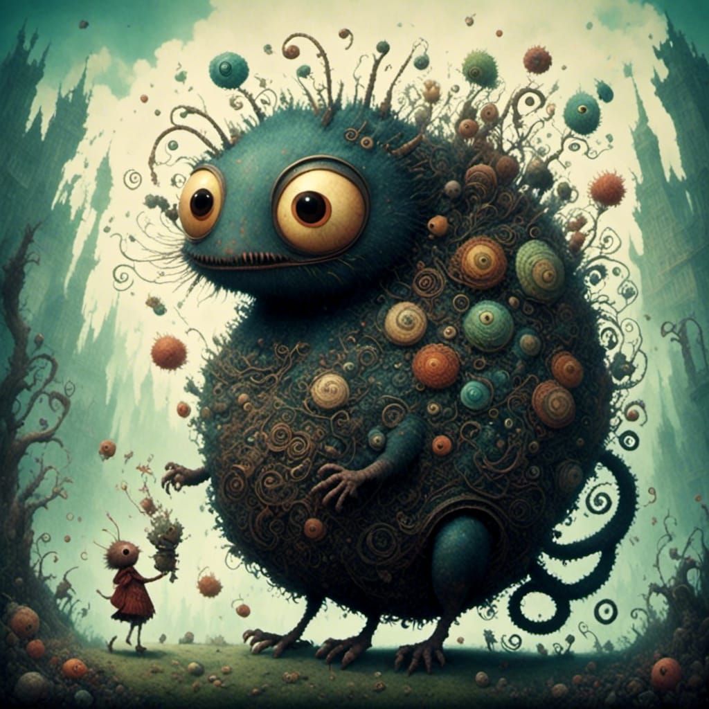 Trash Monsters Meet Cicada Song: AI Art