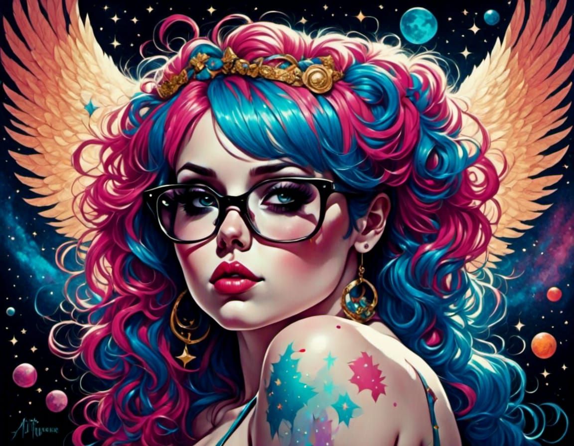 Trippy Cosmic Angel in Digital Art Style