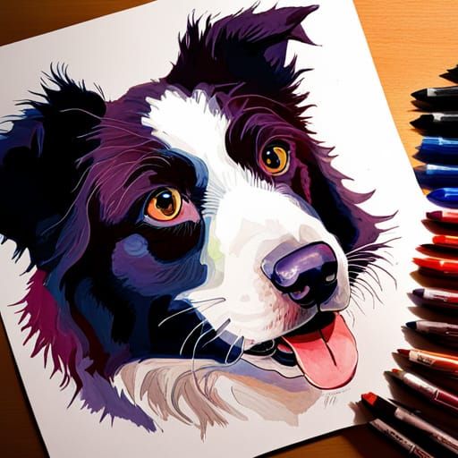 Beautiful Border Collie as Fluid Gouache Painting