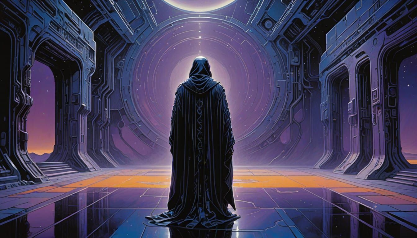 Ethereal Cosmic Gateway in Futuristic Landscape with Ancient...