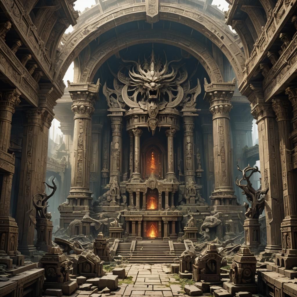 Fantasy Temple Nave Dedicated to Chaos and Earth