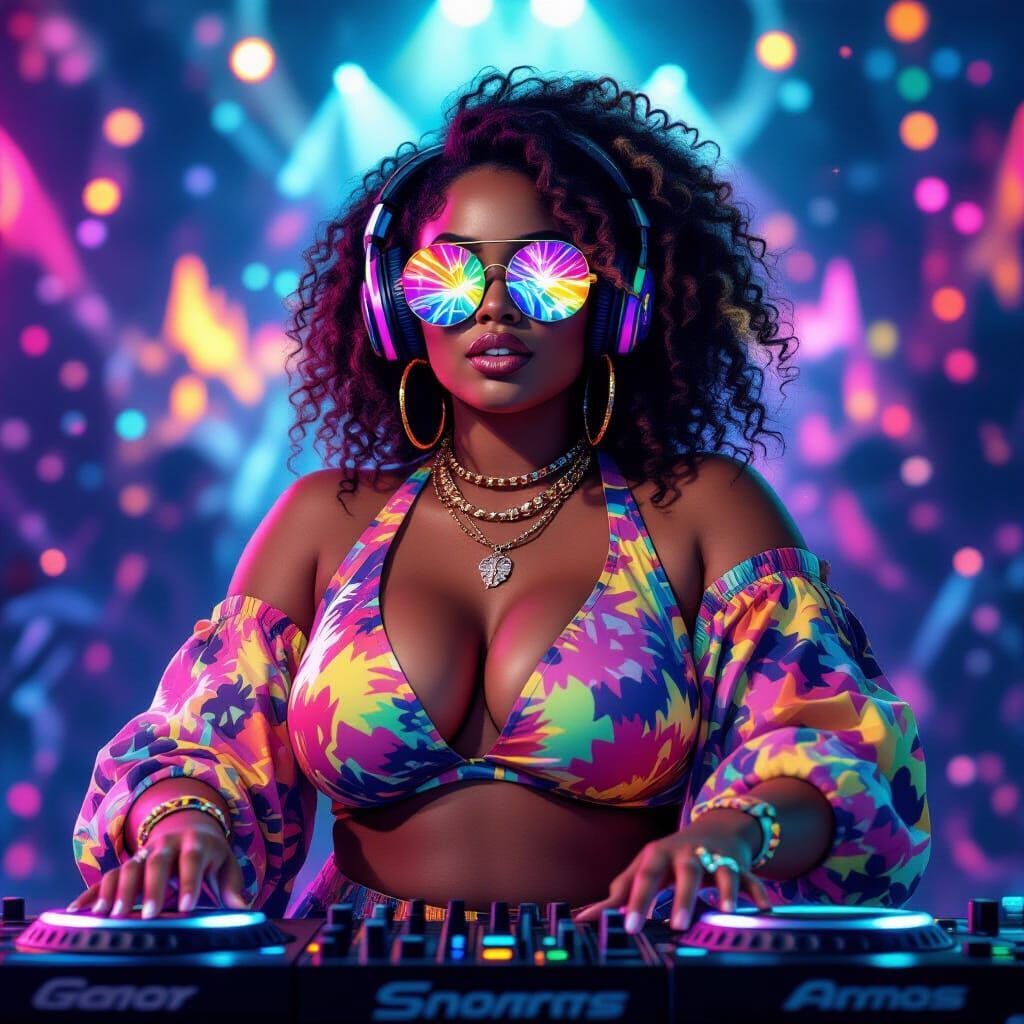 Psychedelic DJ with Kaleidoscope Eyes in Neon Rave