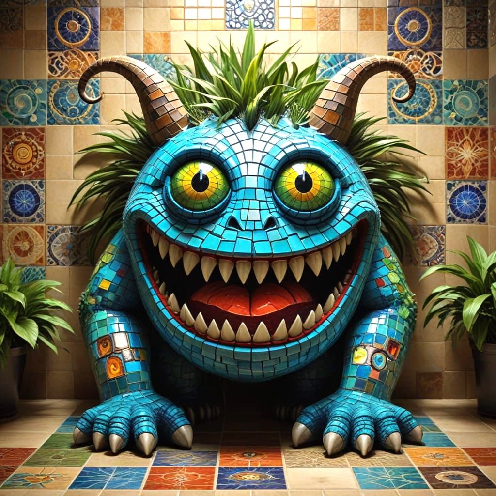 Create an image of a fantastical happy monster composed enti...