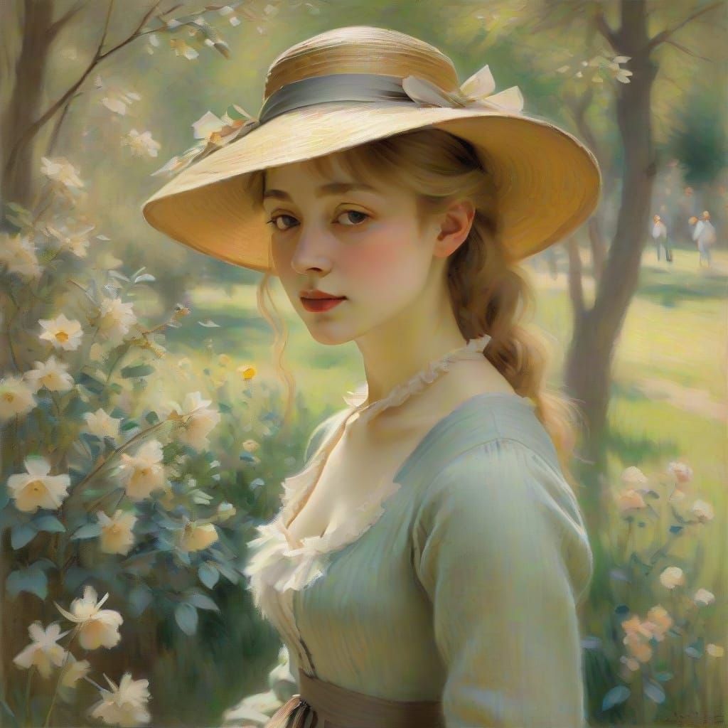 Impressionist Portrait of a Blonde Girl in a Garden