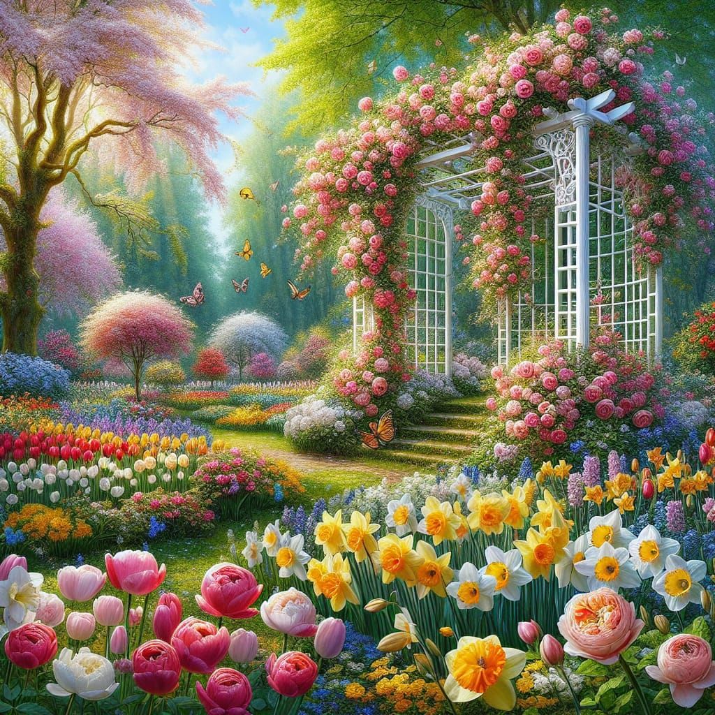 Vibrant Spring Garden in Full Bloom