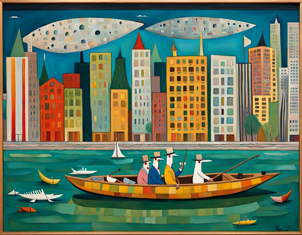 Rowboat on River in Expressionist Impasto Style