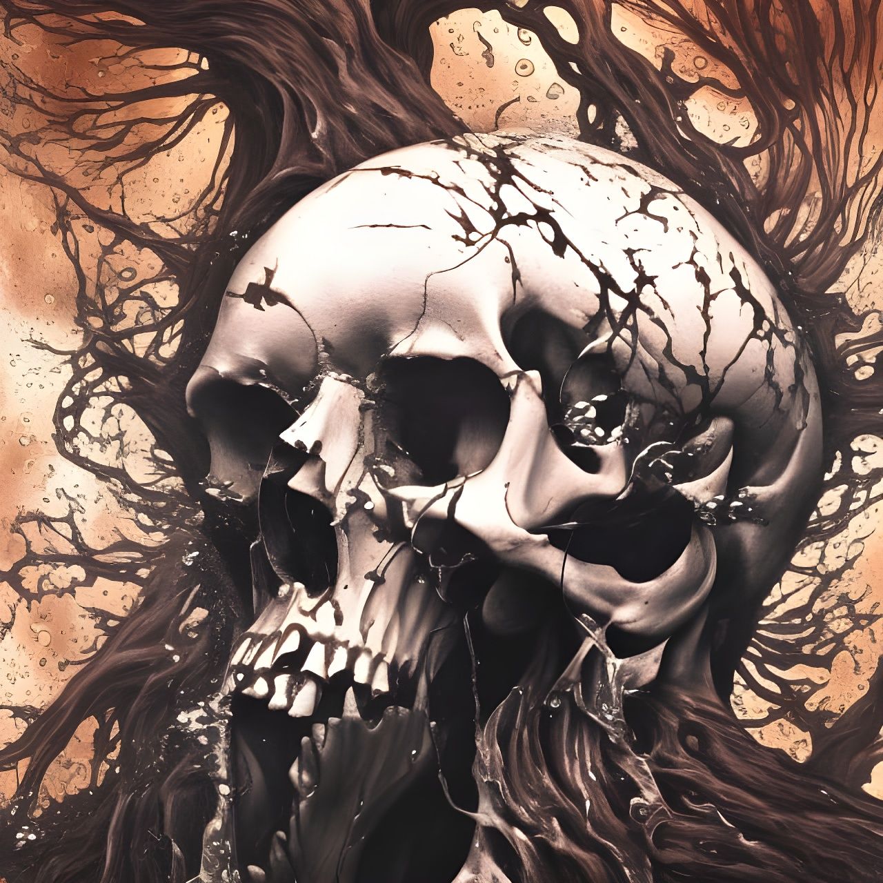 Monochromatic Melting Skull Gouache Illustration