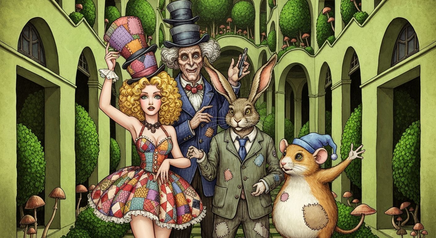 Whimsical Selfie of Eccentric Characters in Surreal Gothic A...