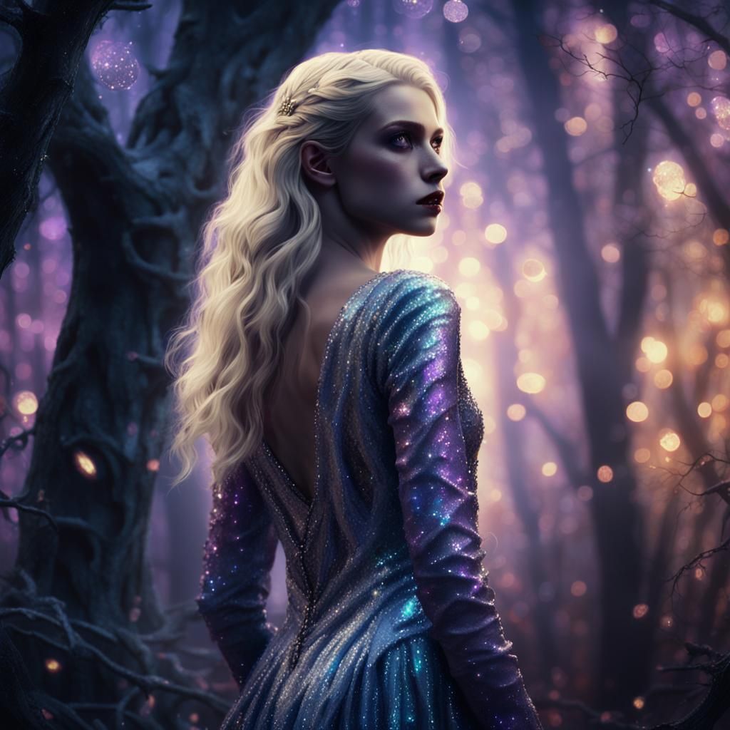 Blonde Vampire in Silver Dress, Fantasy Concept Art