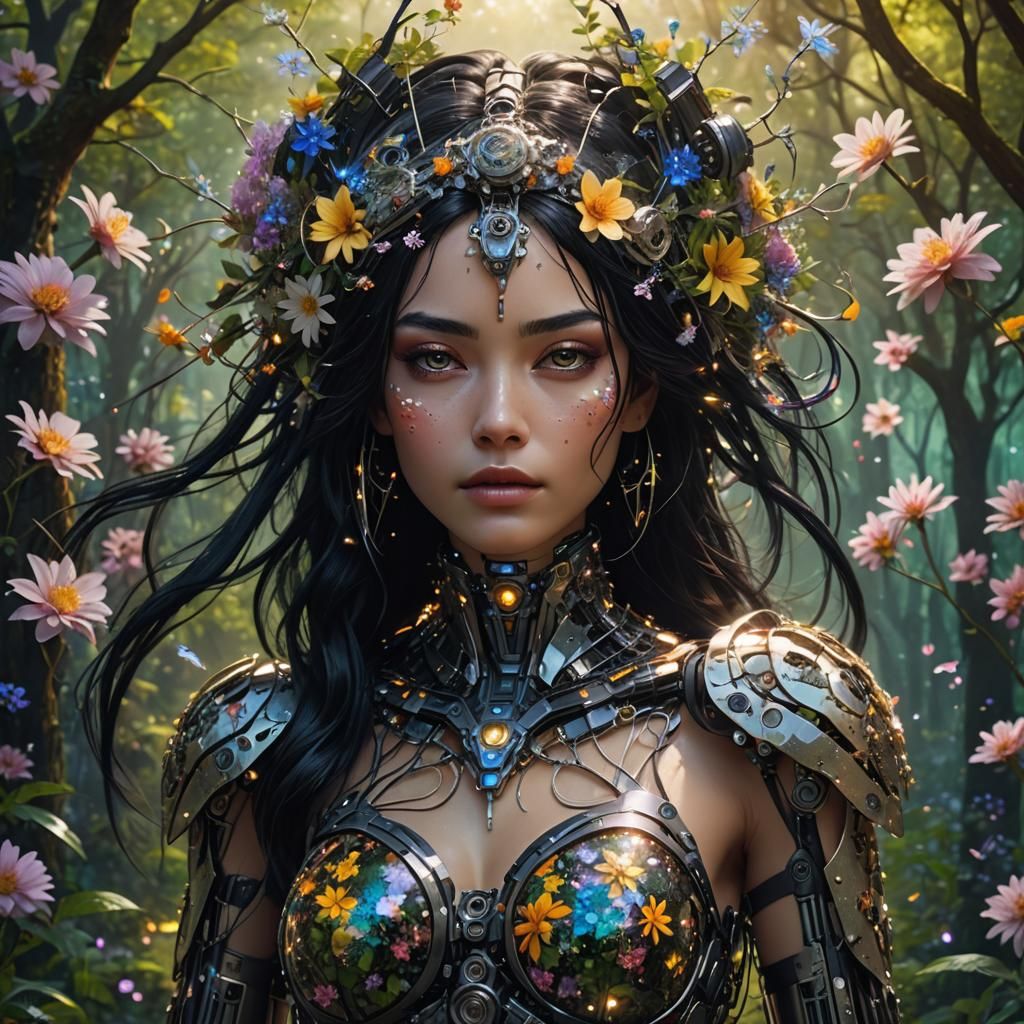 Robot Goddess of Stars and Light in Garden