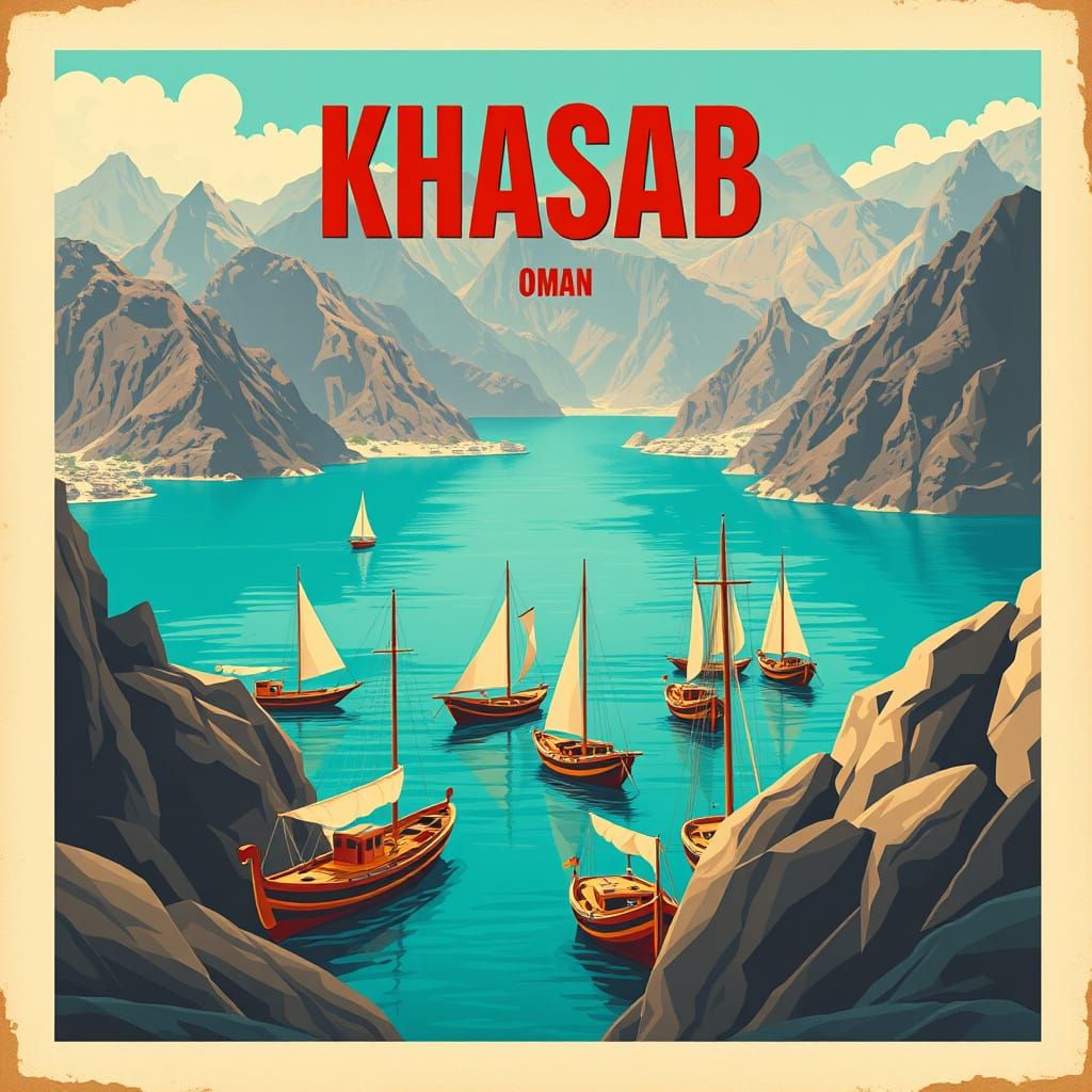 Vintage 1940s Travel Poster: Khasab, Oman