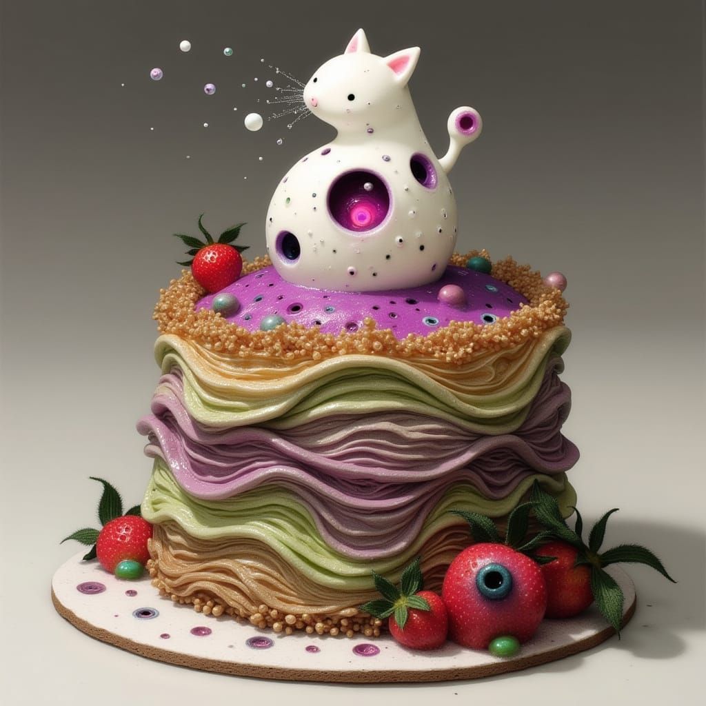 Vibrant Ube and Matcha Crepe Cake Anime Art