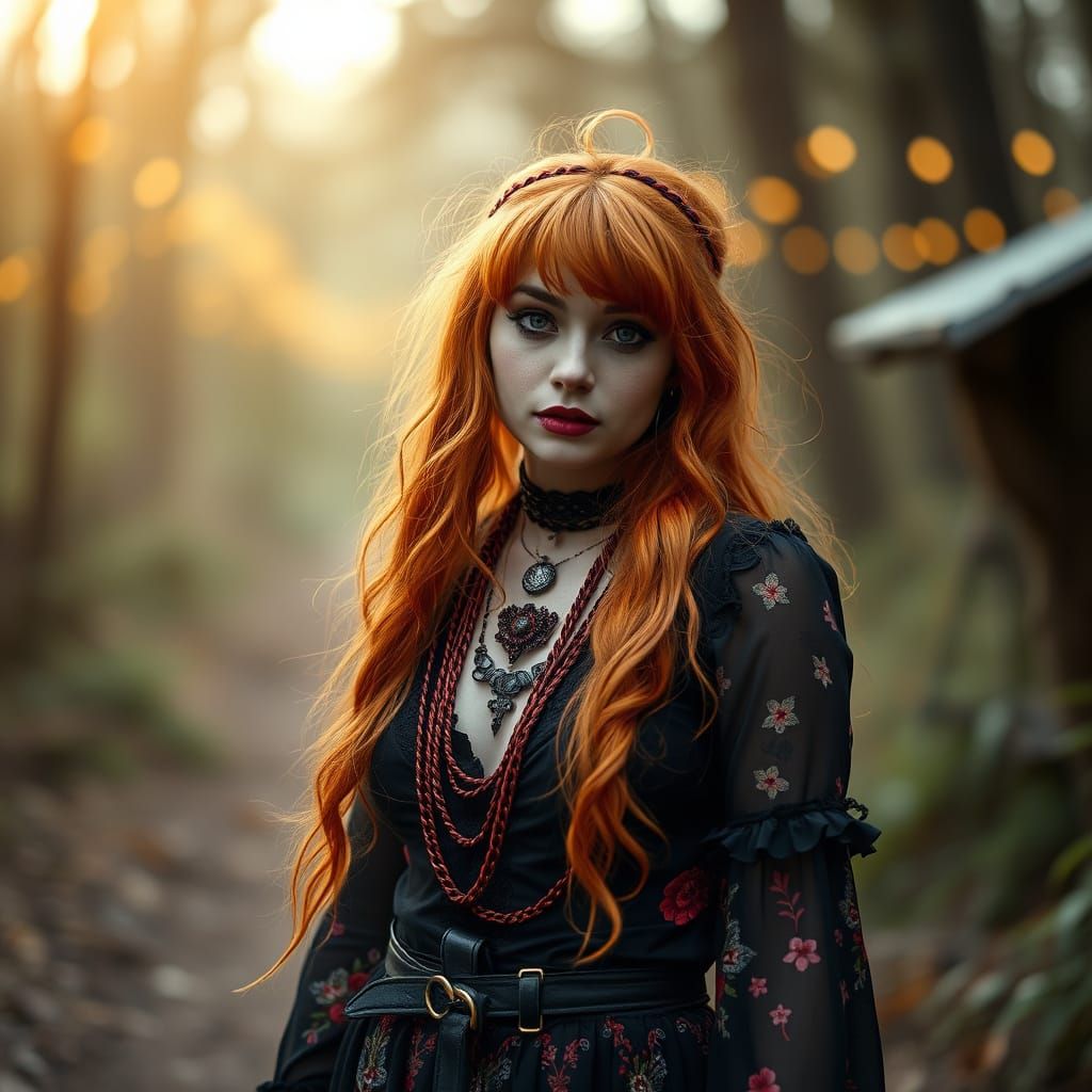 Surreal Gothic Hippie in Retro Bohemian Outfit