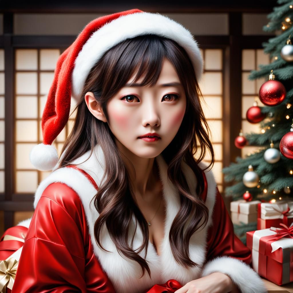 Dreamy Realistic Photo of Japanese Santa Girl
