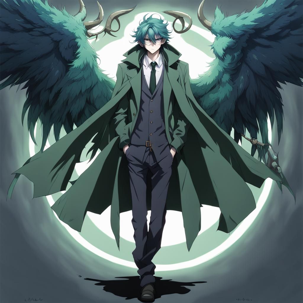 Blue-Haired Angel-Demon in Anime Key Visual Style