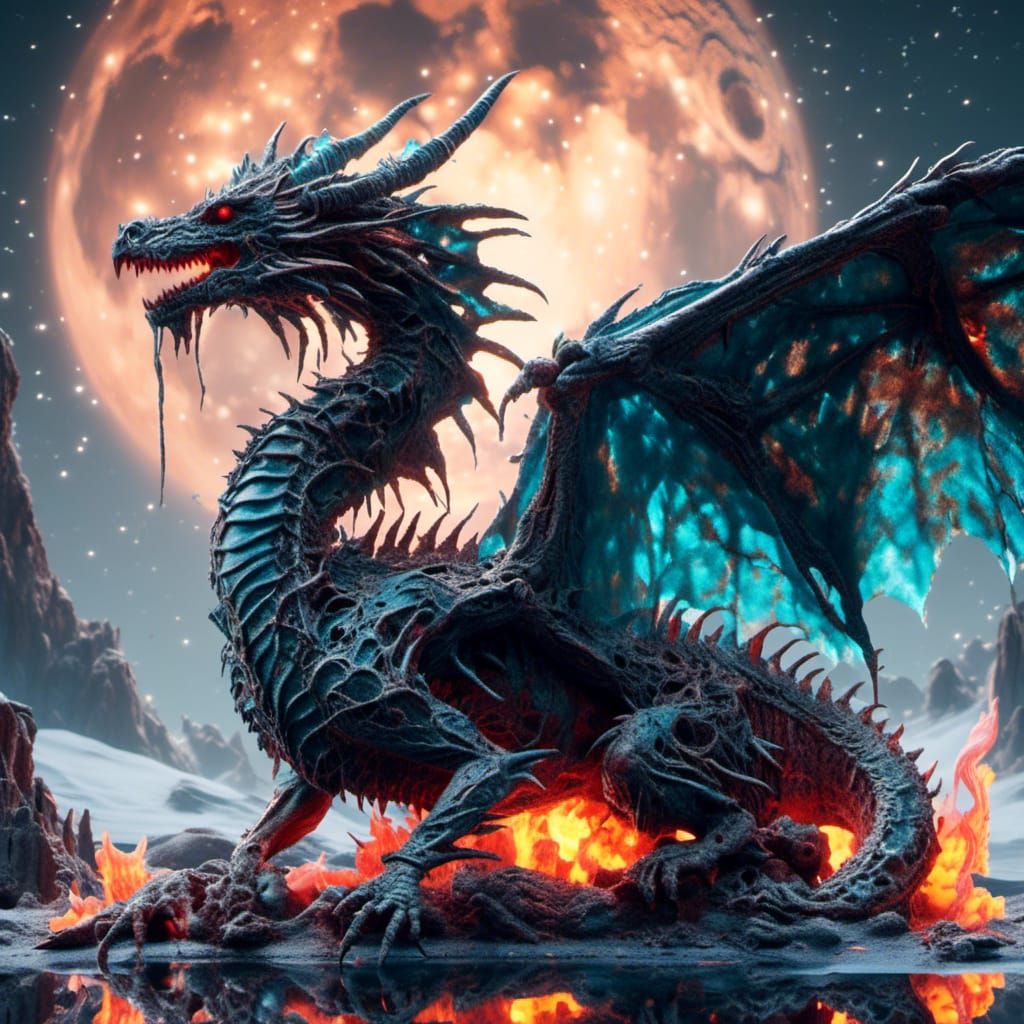 Translucent Glass Zombie Dragon with Fire and Ice