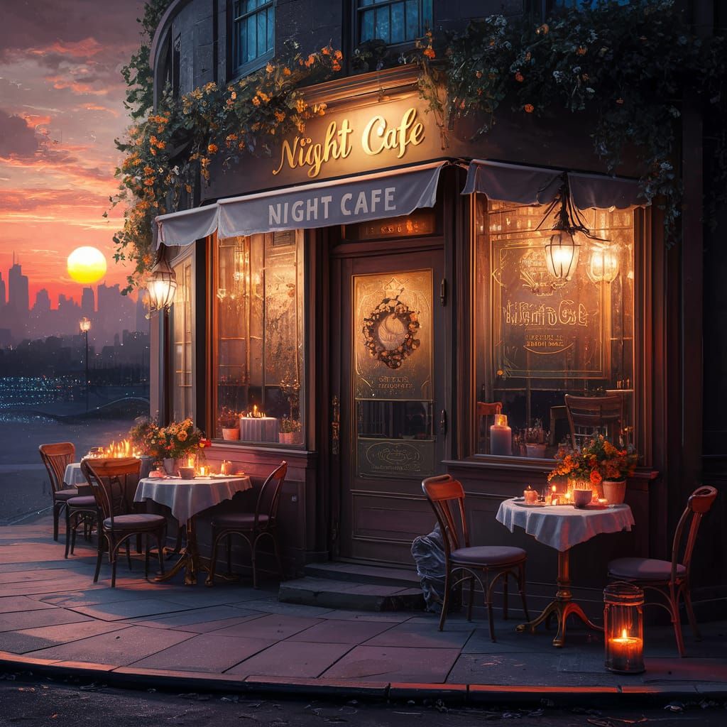 Golden Hour at the Night Cafe: Matte Painting