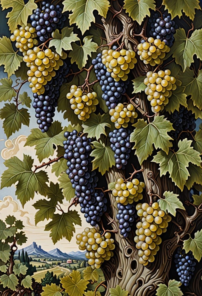 Baroque Tree with Grapes Oil Painting