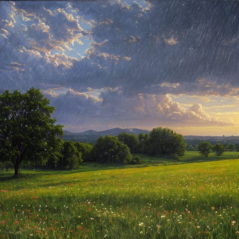 Woman Walks Glitter Road Through Flower Field