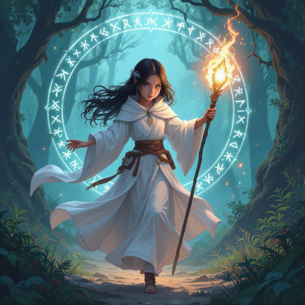 Mystical Sorceress in Magical Forest, Ethereal Art