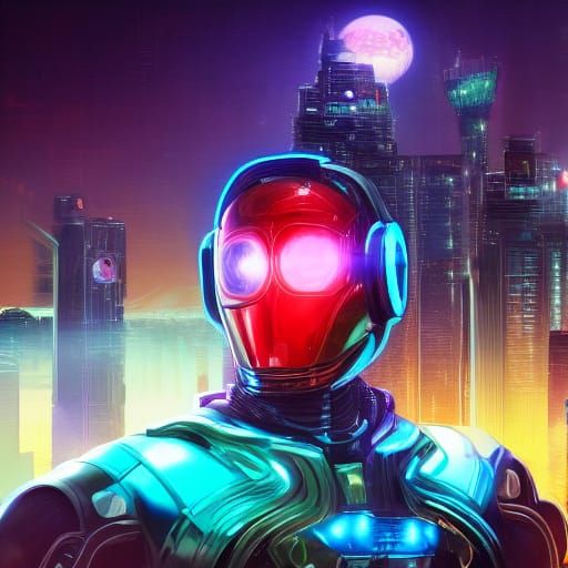 Pilot in Robot Suit in Futuristic Cityscape