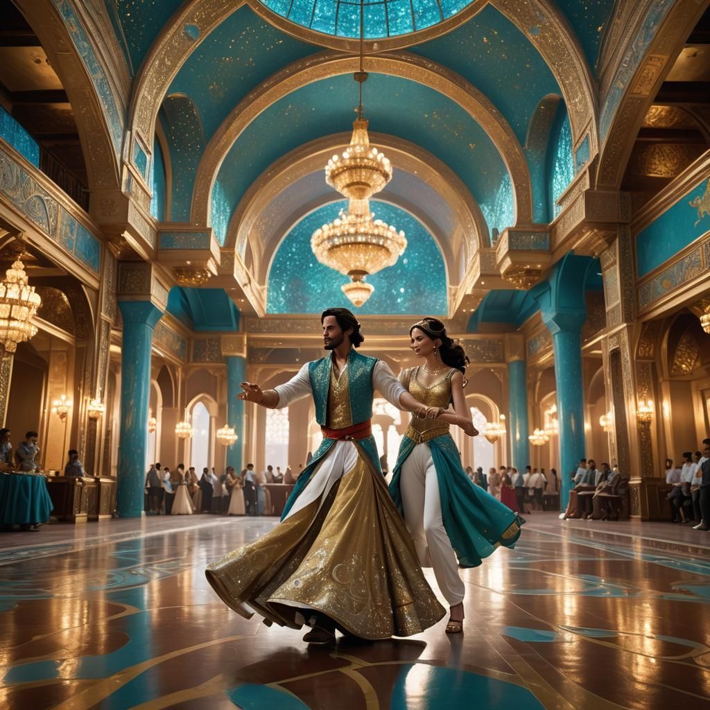 Aladdin and Jasmine Waltz in Palace Ballroom
